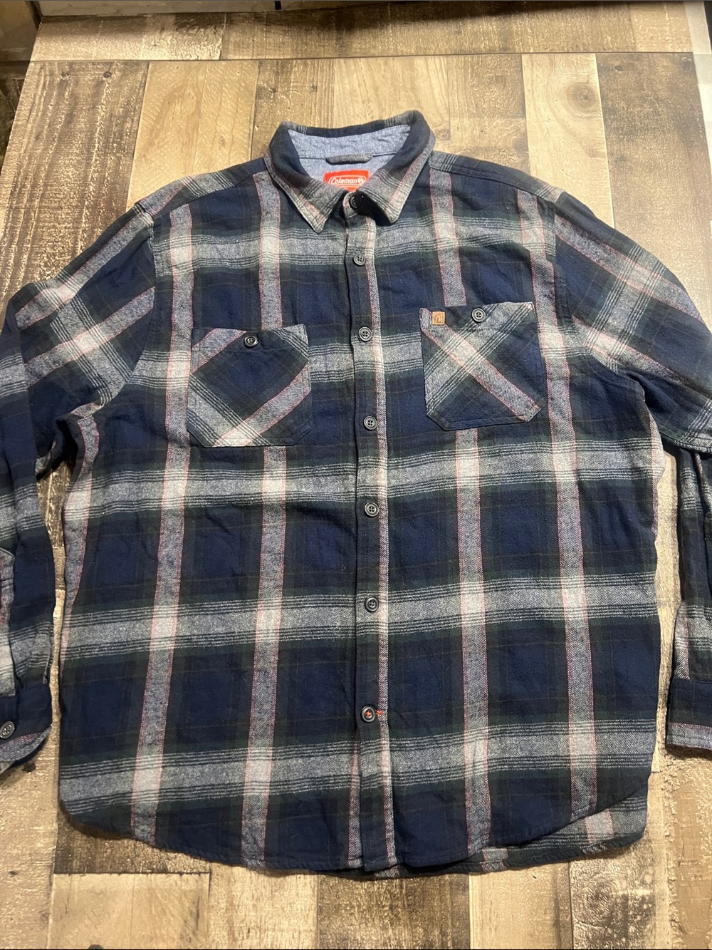 Coleman Blue and Gray Plaid Long-Sleeve Button-Up Shirt